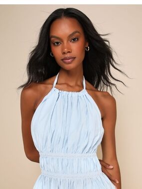 Lulus Pale Blue One-Shoulder Halter Top Medium 🌞
